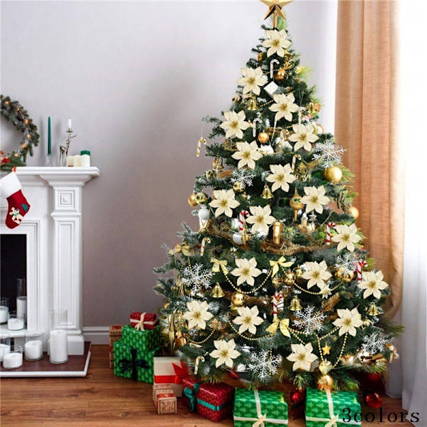 Julepynt Glitter Kunstig Blomst Henge Snøfnugg Xmas Ball Bygg Sukker Stjerne Juletre Ornament Dekorat