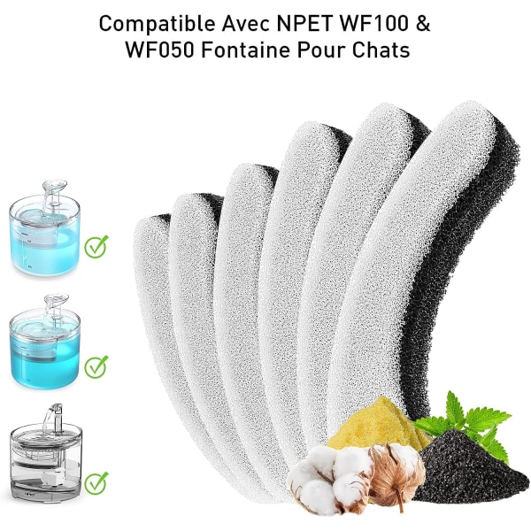6 stk Cat Water Fontene Filter, WF050TP, WF100 Transparent Drikk