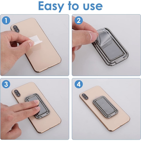 Mobiltelefon Ringhållare Finger Kickstand, Ultra Tunn Metall Fällbar 360° Rotation Justerbar Telefon Bakre Grepphållare för Stativ Svart
