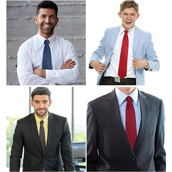 4 stk. forhåndsknyttede slips med glidelås for menn, formelle slips til forretninger, silkeslips til bryllup, slips i flere farger til bryllup og begravelser, håndlagde slips
