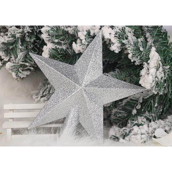 Juletræ Glitter Stjerner Trætop 8 Tommer Julepynt til Jul - Guld+Rød+Pink