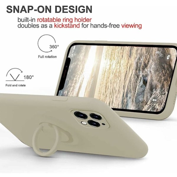 Vit. Passar till Apple 12 Pro Max 6.7'' Skyddande Silikonfodral med Ring 360° Roterande Hållare för Apple - Magnetiskt Stativ för Apple