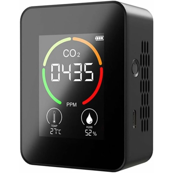 CO2-detektor, karbondioksid CO2-monitor, LED-skjerm, luftkvalitet, temperatur- og fuktighetsmonitor for hjem, kontor, treningsstudio, bil (TVOC-sensor-svart)