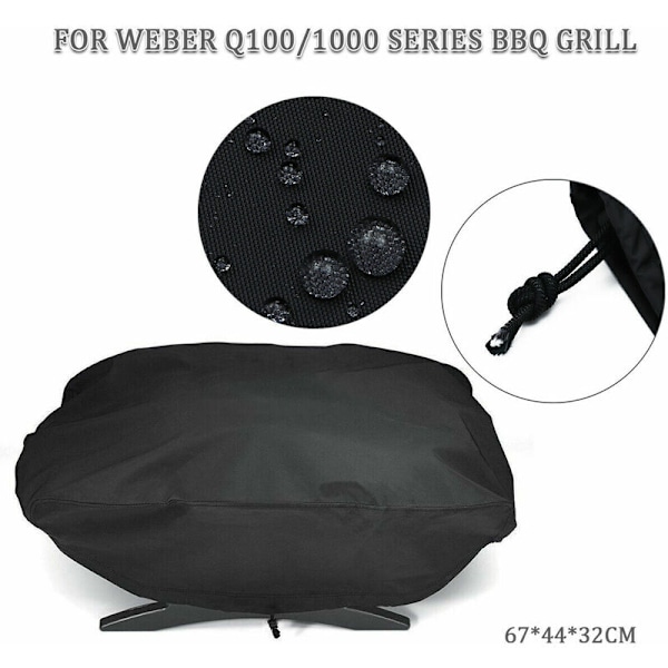 210D Beskyttelsesgrilldækning til Weber Q1200 og 1000 Gasgrill, Passer til Q1200, Q1400, Q1000, Q100, Q120, Baby Q, Anti-UV