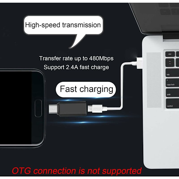 2 kpl USB C -sovitin, micro USB - USB C, USB C - micro USB -liitin, Type C FEM Type CUM USB -urosliitin PC:lle, Galaxy, Mate jne. (musta)