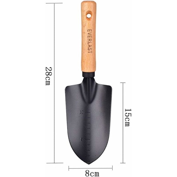 2 stk hageoverføringsspade i karbonstål, skalerende spade, plantespade, minihagespade med treskaft for planting og omplanting av ormer