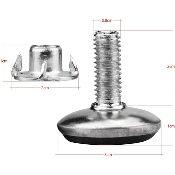 20 Pakke Justerbar Møbelfot, Nivelleringsfot T-mutter M8x20x30mm Tråd, Skruer Nivellering Støttemøbelben, Stol, Bord