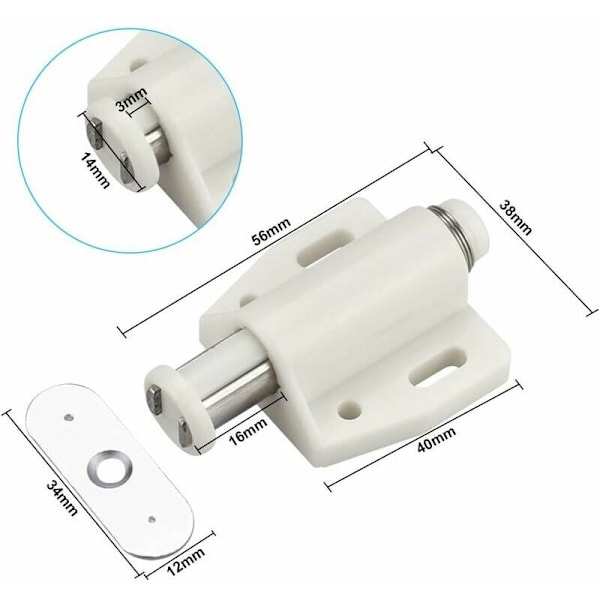 6 st Magnetisk loquette med magnetisk plastspärr med mjuk stängning för skåpdörr låda skjutrum kök badrum - vit