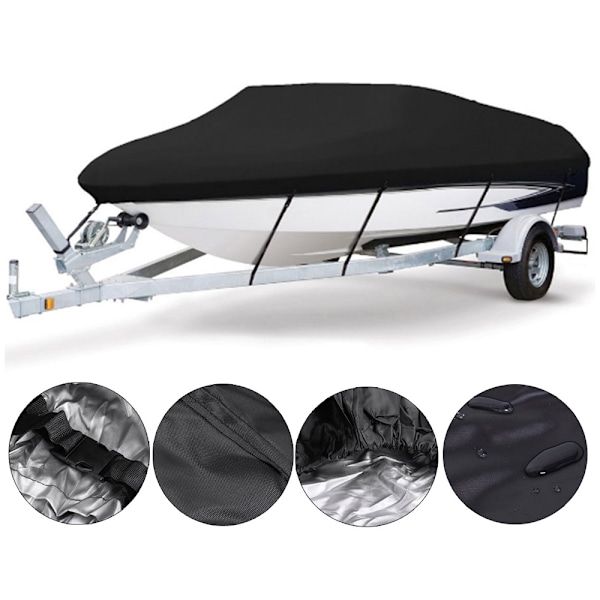 Bådsdæksel V-Form 17-19FT 600*310cm Fremstillet af 210D Sort Oxfordstof Holdbart Vandtæt, Bådsdæksel til Trailer, Yacht, Fiskerbåd, Tri-Skrog, Regn