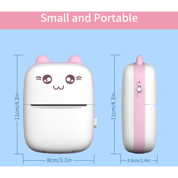 Mini Portabel BT Trådlös 200 dpi skrivare med 1 rulle termopapper kompatibel med Android iOS för utskrift av fel, foton, PM, listor, d