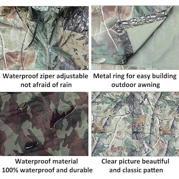 Camo vedenpitävä huppu poncho naamiointi vedenpitävä sadetakki sadetakki retkeily vaellus sade suoja teltta arkki pad markiisi kangas vaahtera