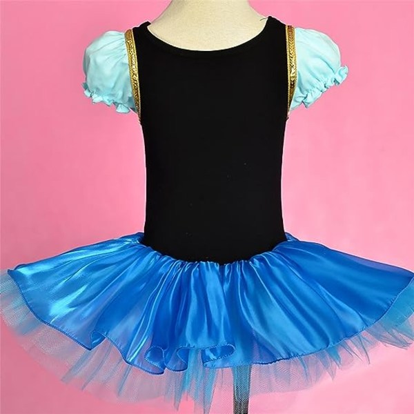 L-Princess Anna barnekjole for jenter, ballerina ballettkjole kostyme, trikot med skjørt, blå
