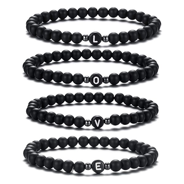 6MM sort mat sort obsidian perlekæde armbånd personligt par armbånd