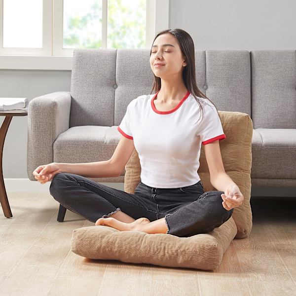 Komfort Memory Foam Meditasjonsgulvpute 2-delt sett, Voksen Student Kvadratisk Stor Pute, Tuftet Kordfløyel Gulvmatte for Balkong Utendørs Tatami Li