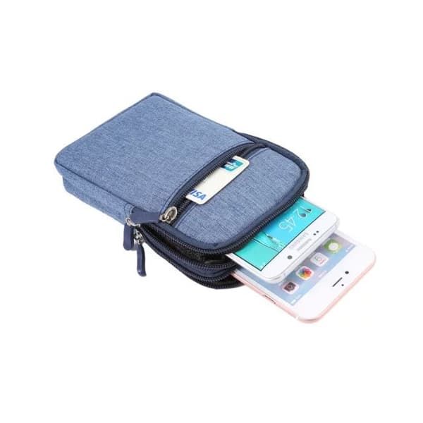 Blå belteklipspose, universal, 6,3 tommers denim casual bag, turpose, belteklipspose med flere spenner