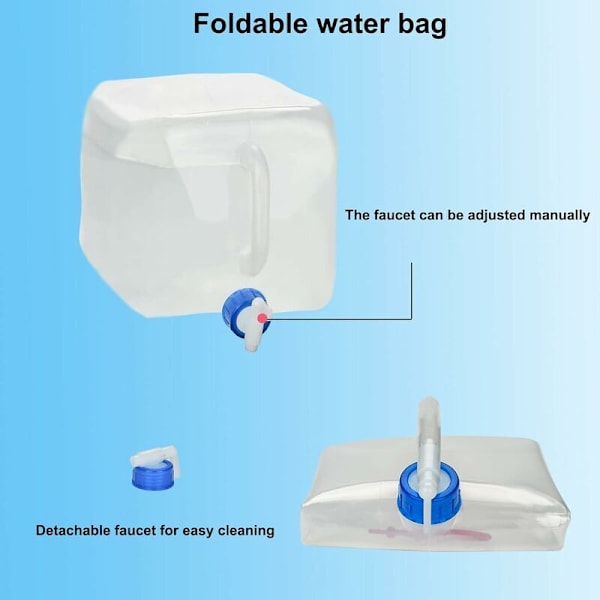 Vikbar Vattenbehållare - 20 L - Med Campingkran - För Livsmedelsbruk - Vikbar Behållare - Dricksvattenbehållare - För Utomhusbruk, Vandring 1-pack