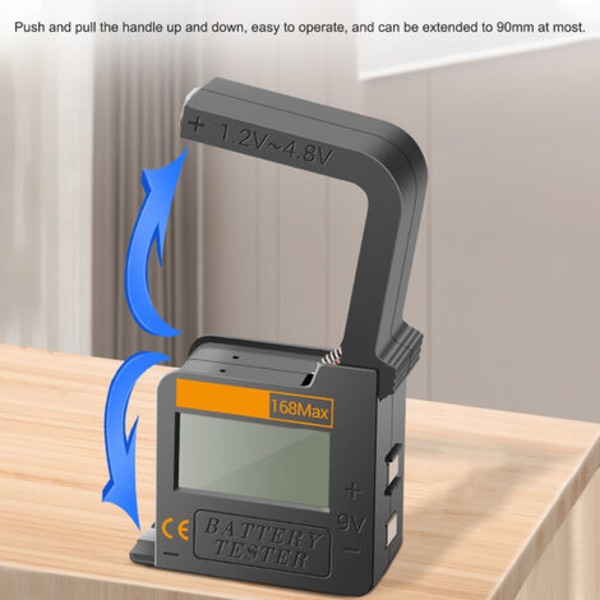Universal digital batteritester for alle C, AA, AAA, D, N, 9V 6F22 og 1,5V batterier for elektrisk utstyr (krever ikke batteri for drift)