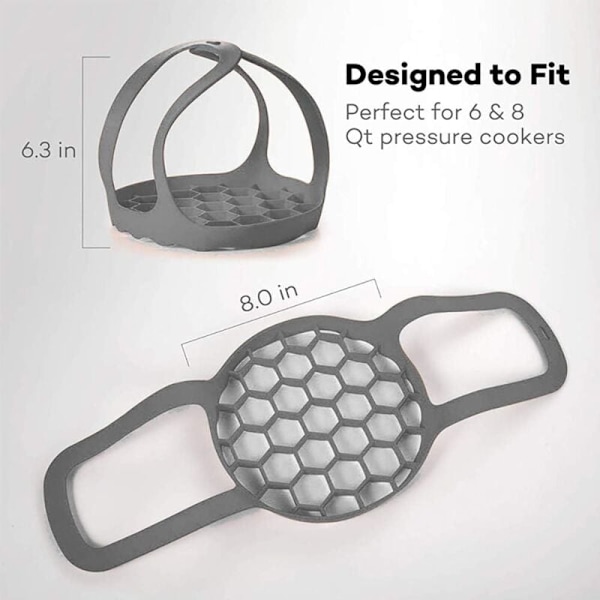 Slynge, Slinger Bakeware 6qt/8qt Instant Pot/Multifunksjonskomfyr Anti-Echaudage Stativ, BPA Silikon Egg Dampstativ (grå)