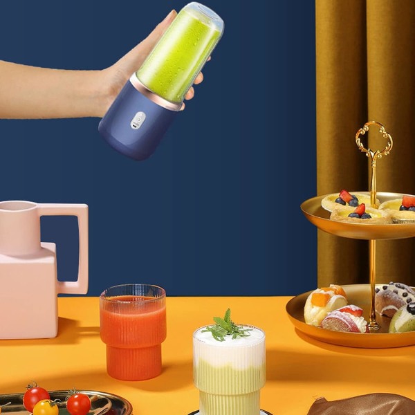 Bärbar mixer, uppladdningsbar 6-bladig elektrisk fruktmixer mixer juicerkopp för shakes smoothies för hem/skola/utomhus