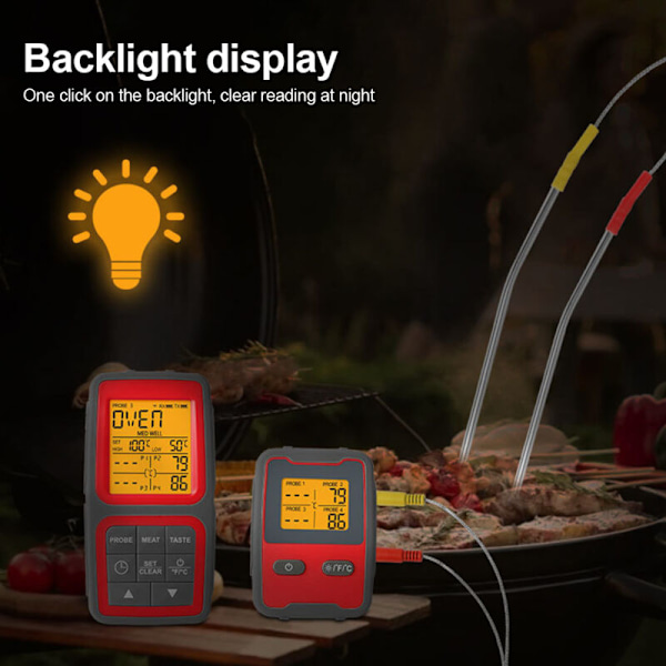 Trådlös digital intelligent köttermometer med två direktavläsande magnetiska mattemperaturmätare, processkontroll via applikation med synkronisering