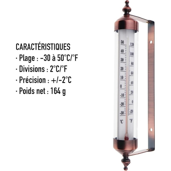 Utomhus med mätare, brons-effekt - elegant trädgårdstermometer för utomhusbruk anpassad för utomhustemperatur, växthus, garage, lätt att hänga