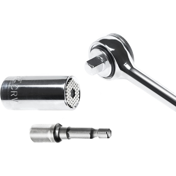 Universal Socket Wrench Set - Allsidig for 7-19mm Muttere - Med 3/8 Reversibel Ratchet og Power Tool Adapter