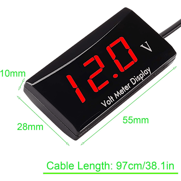 Motorcykel Voltmeter DC 12V Digital Voltmeter Mätare LED Display Spänningsmätare för Motorcykel Bil Batterispänningsmonitor