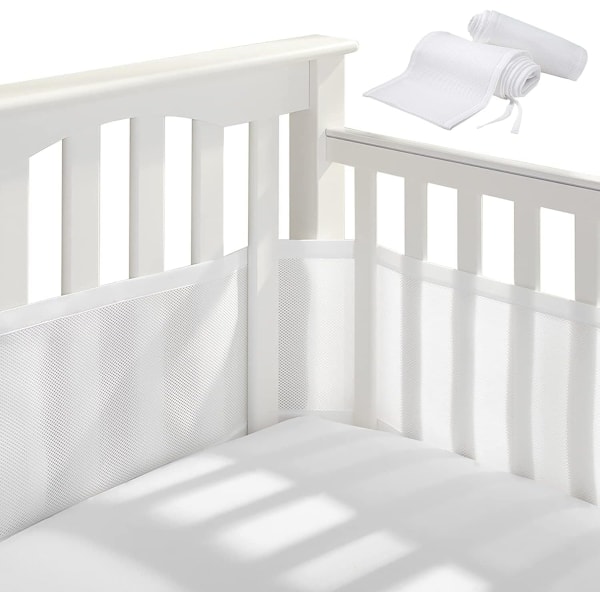 4 Sides Crib Bumper (2 stykker, hvid), Crib Bumper Protector, Bre