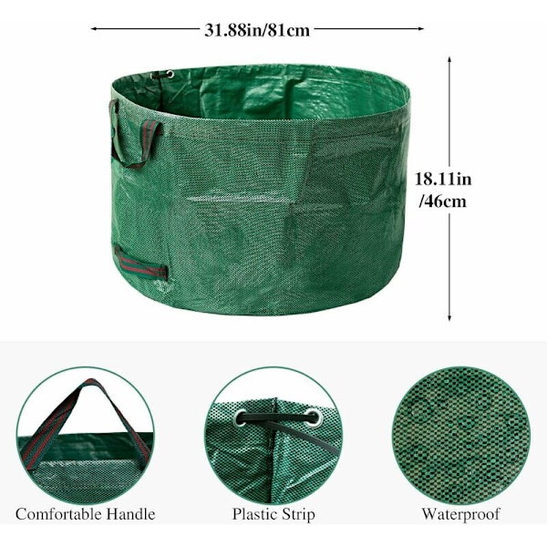 Vedenpitävä puutarhalaukku Jätepuutarhajätesäkit PP:stä, kokoontaitettava ja uudelleenkäytettävä, repeämätön puutarhalaukku 81x46cm