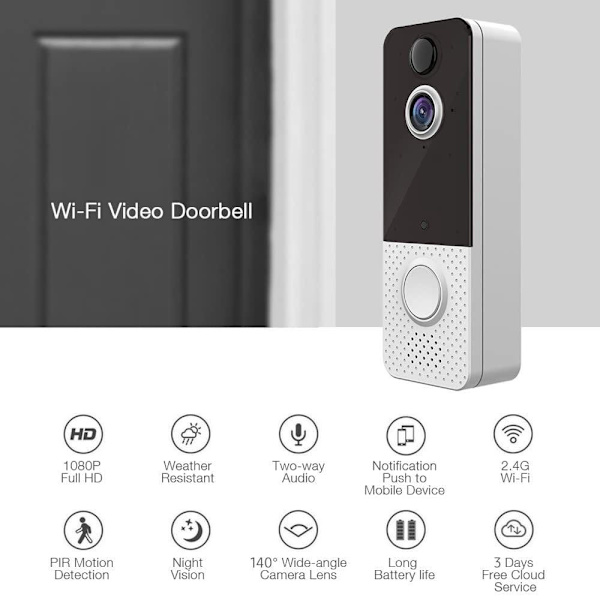 Videon ovikellokamera - Alhainen virrankulutus WIFI Langaton ovikello - Yökuvaus HD Älykäs turvallisuuden kotipuhelin ovikello