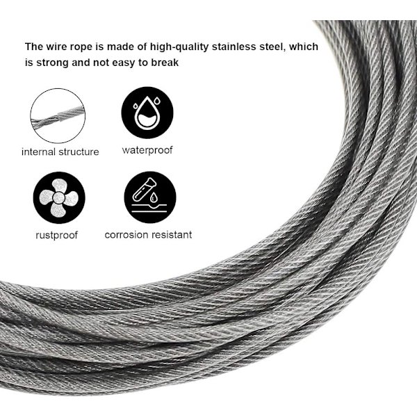 Brusergardinstålwire 10m x 2mm rustfrit stålwire PVC-belagt glat kædewire rustfrit stålwire til ophængning af gardiner billeder have p