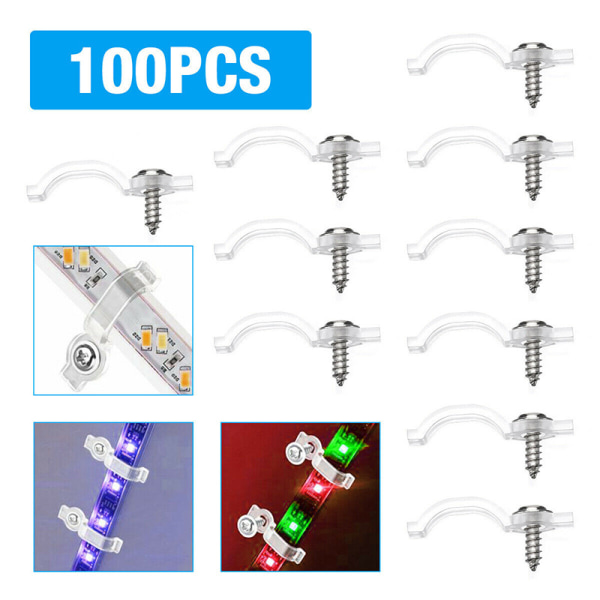 100 stk. LED-strip monteringsklips, inklusive LED-strip monteringsbeslag, gennemsigtige LED-strip lys monteringsklips stik, med skruer