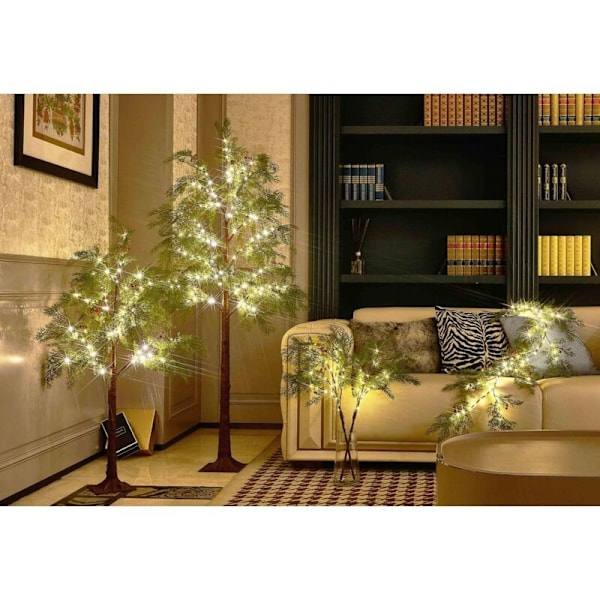 80 LED Röd Tall Ljusslinga med Timer, Cypressgirlang med 1,8m Ljus, Batteridriven & USB-kontakt för Öppen Spis, Mantel, Juldekoration