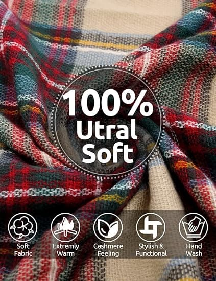 Kvinners Rutete Teppe Vinter Skjerf Varm Koselig Tartan Wrap Oversized Sjal Cape