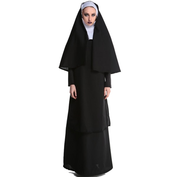 Halloween Nun Kostym Vuxen Kvinnor Maskerad Cosplay Scen Kostym