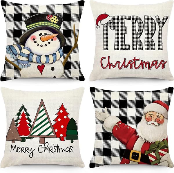 Linne jul kuddfodral jultomte älg kuddfodral hem soffa överdrag (4 stycken)