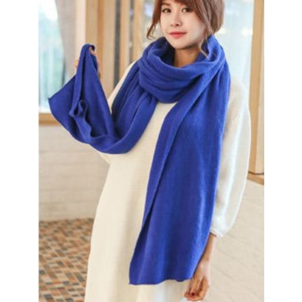 Winter cold-proof knitted women's warm scarf set blanket scarf solid color, royal blue