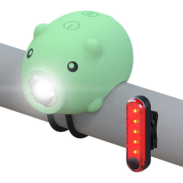 Grønne cykelforlygter og baglygter med hornfunktion, USB-opladelig cykellampe med 120 decibel højttaler