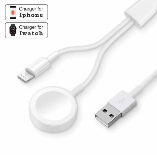 iWatch magneettinen langaton latauskaapeli, 2-in-1 langaton laturi, valkoinen - Yhteensopiva iWatch 1-8 SE:n kanssa