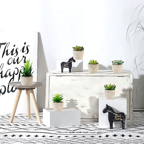 6 stk. kunstige planter innendørs, kunstige planter med grå potte kunstig gressdekorasjon for utendørs bryllup kontorbord hage New Cad