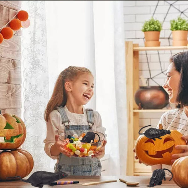 7 st Halloween plastfalska möss, realistiska gummislangar plastmusleksaker läskiga skämt skämt nyhet för Halloween-festdekoration