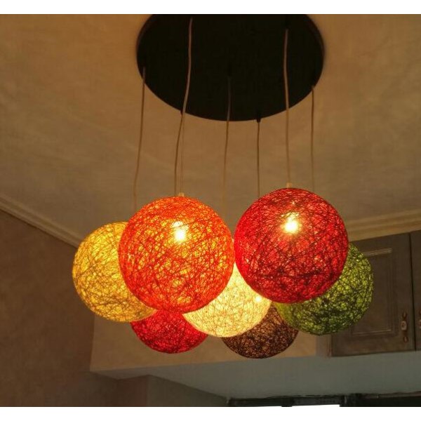 Hängande lampa, ljuskrona Kreativ personlighetskonst hampa boll rotting ljuskrona (15cm röd)