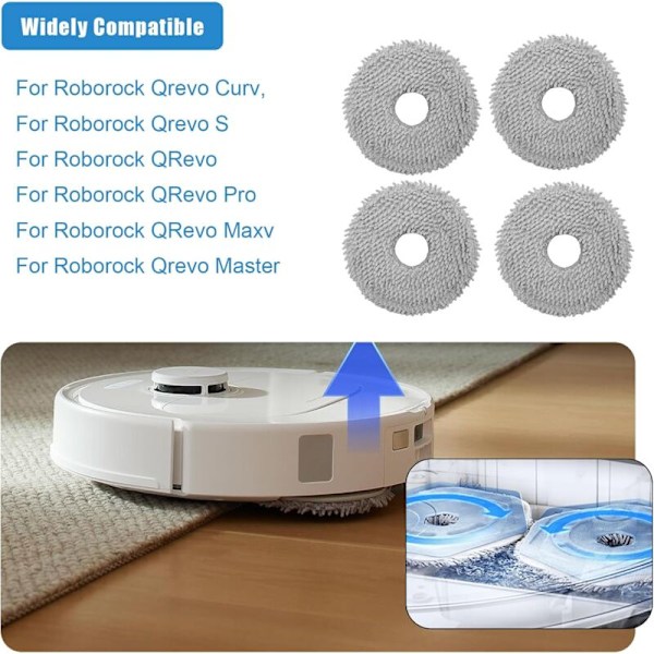 4 stycken moppdukar för Roborock Qrevo Curv, qrevo s, qrevo pro, qrevo, qrevo maxv, qrevo master dammsugare, tvättbara och återanvändbara