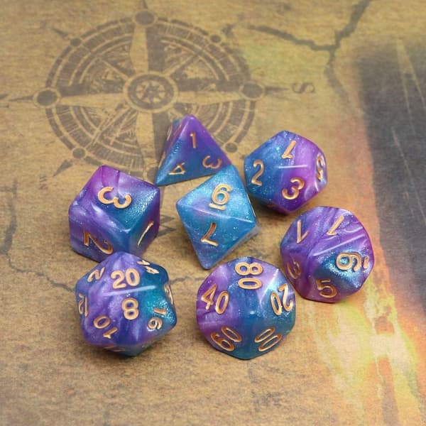 Flersidig tärningssats Glittertärningar för Dungeons and Dragons RPG Gröna blandade svarta nebulosatärningar