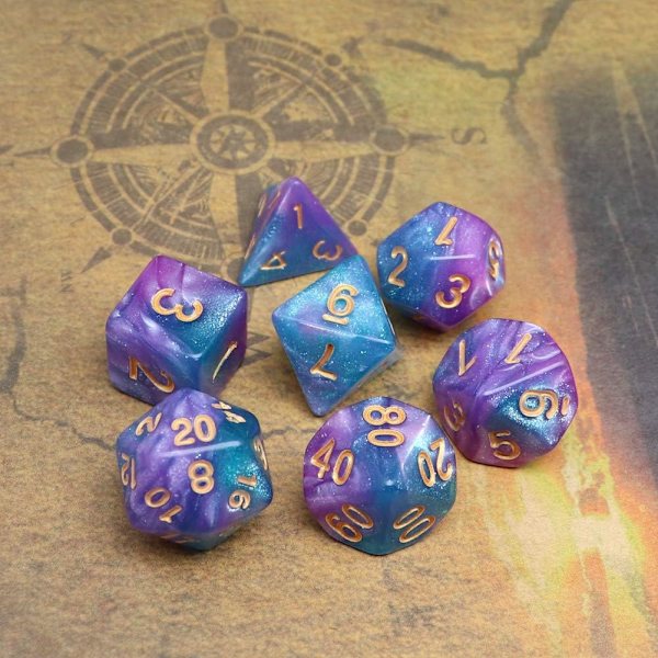 Multisidet terningesæt Glitter terninger til Dungeons and Dragons RPG Grøn blandet sort Nebula terninger