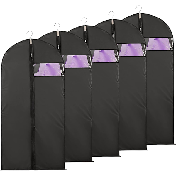 5 st 60x120cm Svart Resväska Klädfodral Genomskinligt Synligt Fönsterfodral Jacka Kostym Dammtät Vattentät Mal Fukt