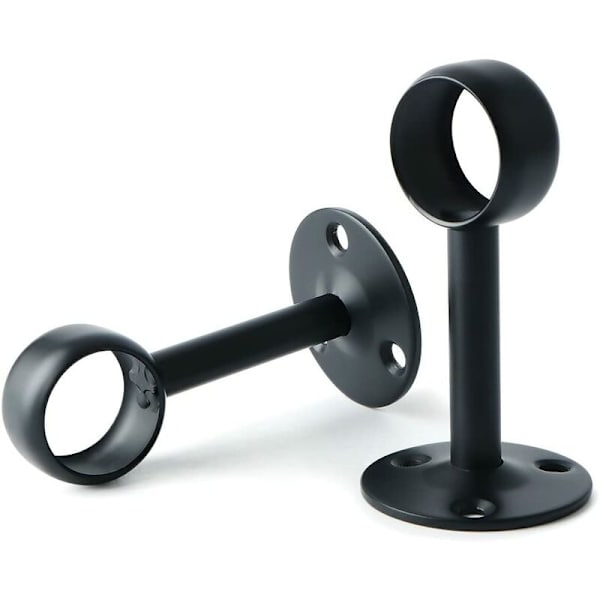 Gardinstangbeslag Garderobestangbeslag med skruer Loftbeslag til gardin og garderobe, Mat sort rustfrit stål, Diameter 25mm, 2 stk（25m