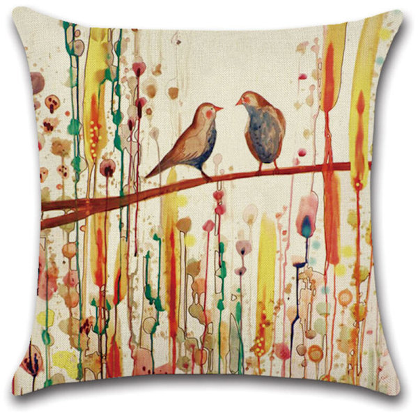 45 x 45 cm kuddfodral, set om 4 linnekuddfodral, soffa fågel blomsterdekorationer, utomhus trädgård, säng, soffa, bil (45,7 x 45,7 cm)