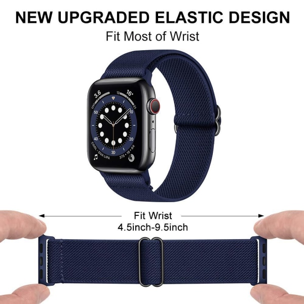 Passer for Apple Watch-rem, justerbar stretch nylonflettet sportsrem, egnet for Iwatch-serien, grå (42/44/45 mm)