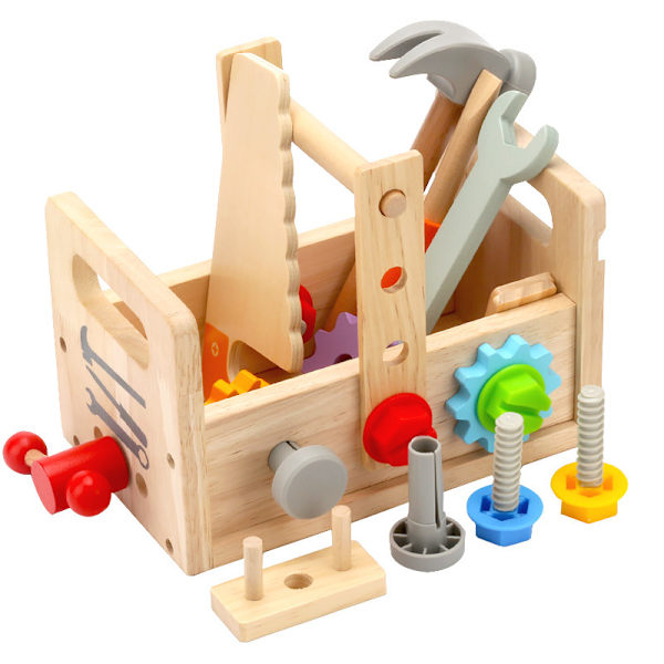 Träverktygssats för barn, verktygslåda i trä, Montessori-leksaker, barnrollspel, pedagogiska byggleksaker, leksaker för pojkar och flickor (stil 1)